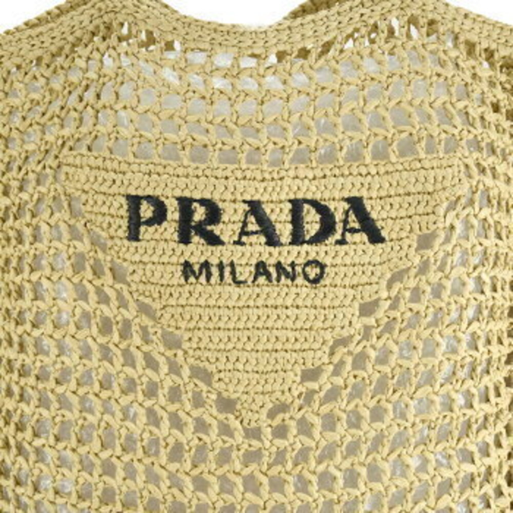 Prada Crochet Tote Bag Basket Handbag Natural Raffia Triangle Logo - Picture 7 of 8